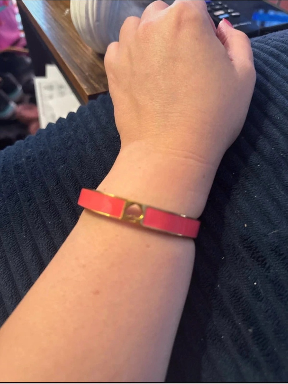 Kate Spade Gold-Tone Coral Enamel Hinged Bracelet